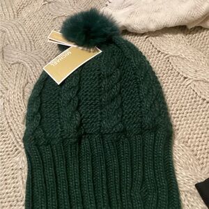Michael korsGreen Knit Beanie with Pom